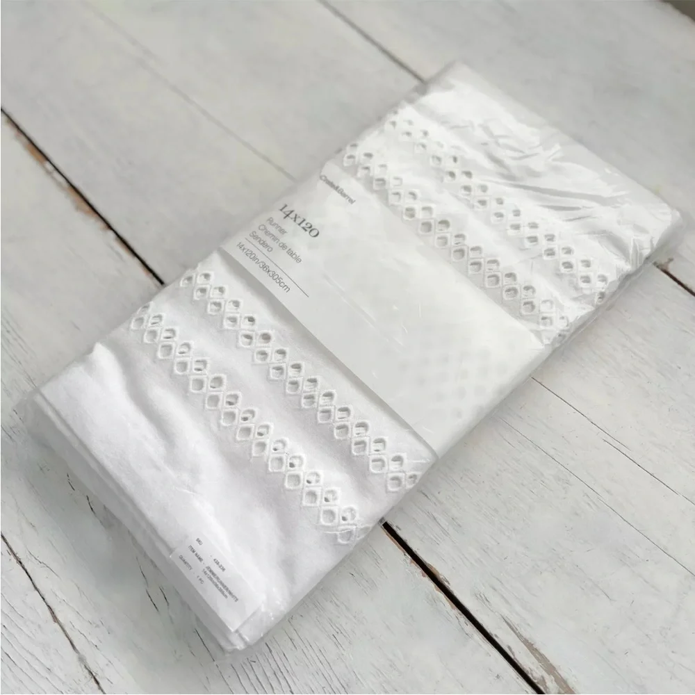 NEW Crate and Barrel Jemma Table Runner Eyelet Embroidered White 14 x 120
